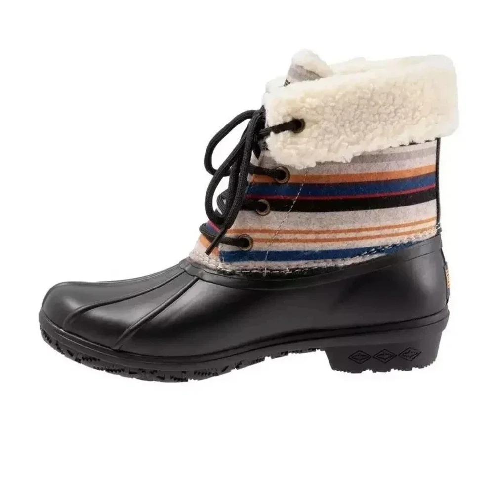 Pendleton‎ Bridger Stripe Mid Duck Waterproof Boots Women  Sz 7 Black Striped